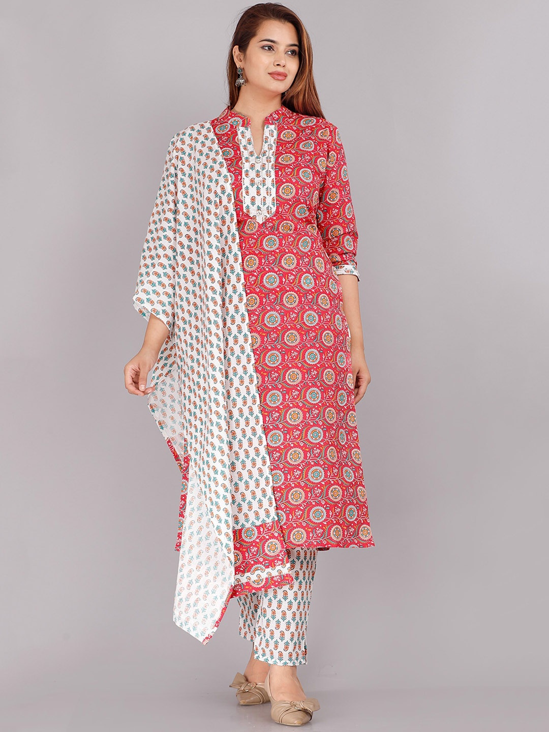 KALINI Women Pink Ethnic Motifs Printed Pure Cotton Kurta with Trousers & With Dupatta
KALINI Women Pink Ethnic Motifs Printed Pure Cotton Kurta with Trousers & With Dupatta