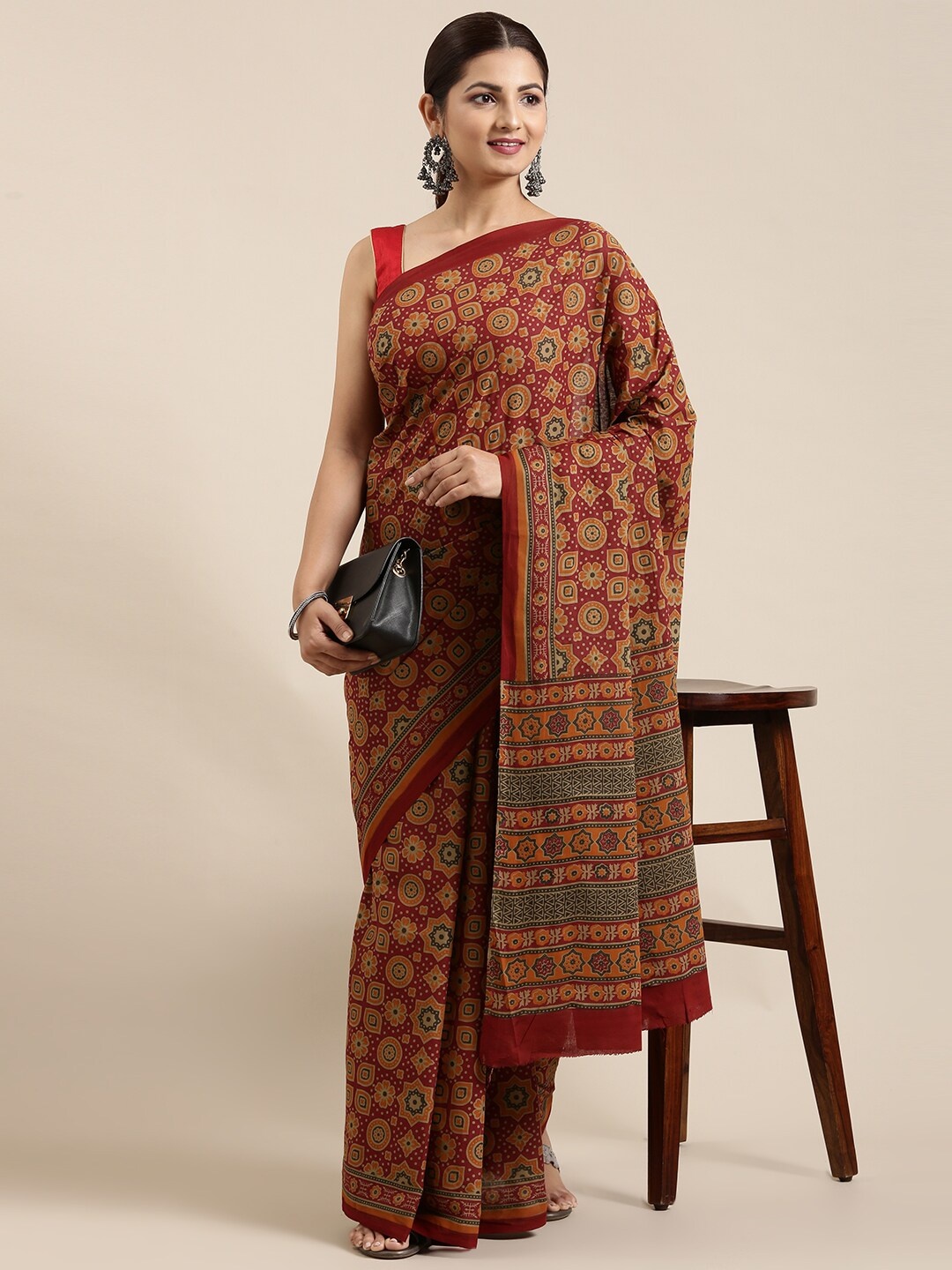 The Chennai Silks Red & Green Zari Pure Cotton Chanderi Saree