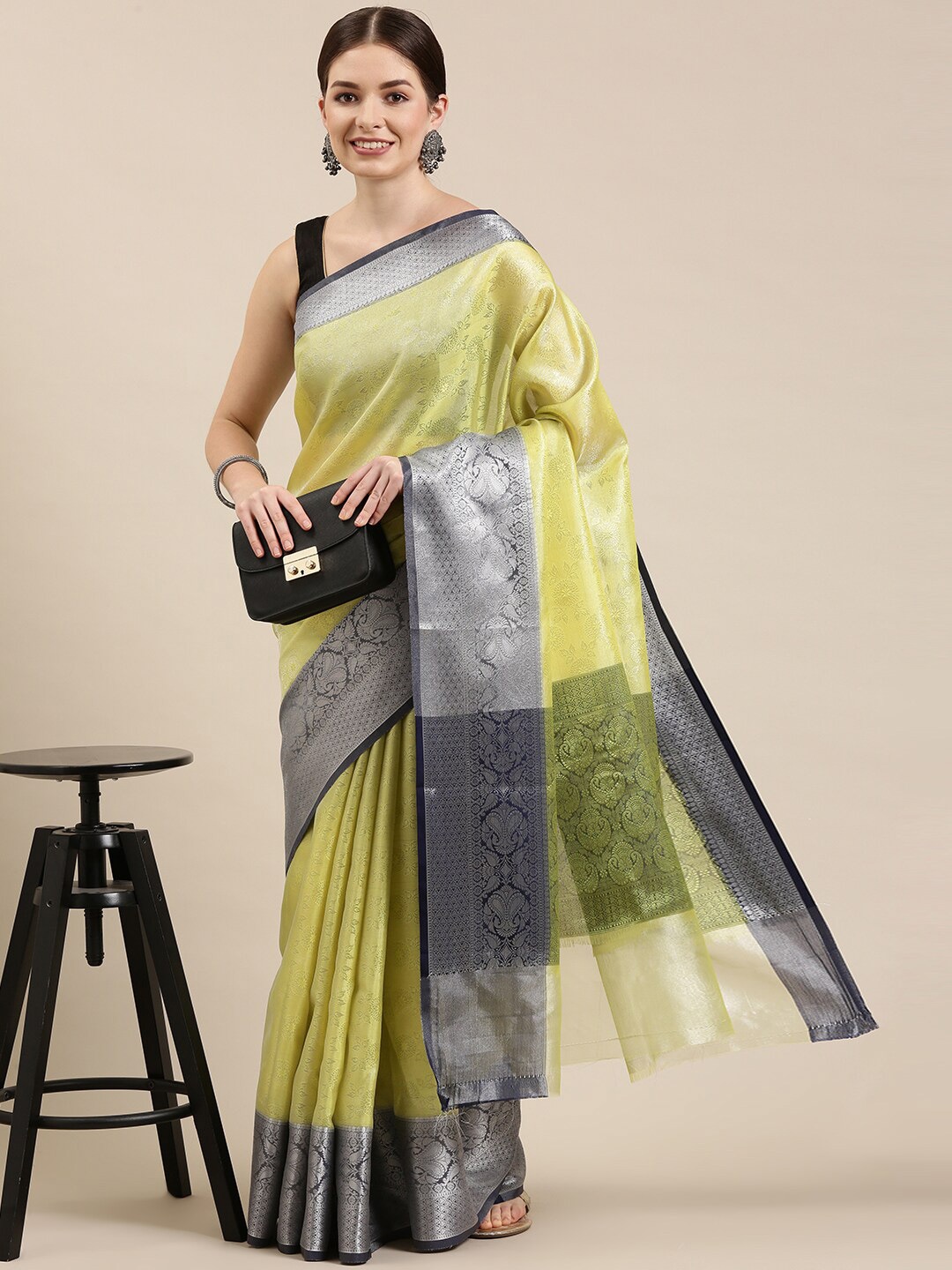 The Chennai Silks Fluorescent Green & Silver-Toned Woven Design Zari Organza Banarasi Saree
The Chennai Silks Fluorescent Green & Silver-Toned Woven Design Zari Organza Banarasi Saree