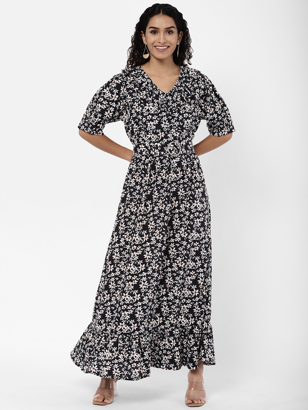 R&B Women Black Floral Maxi Dress