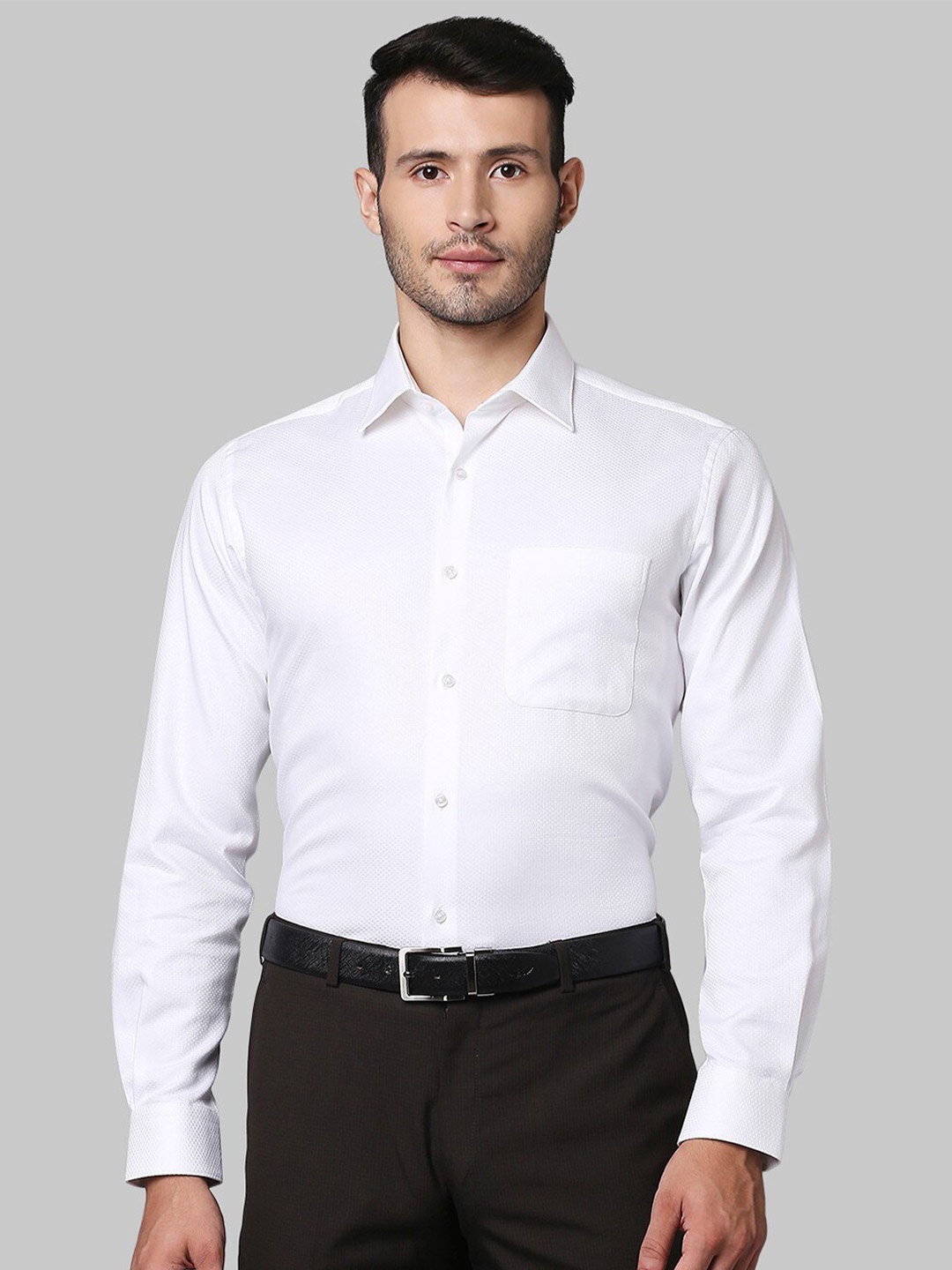 Raymond Men White Solid Cotton Formal Shirts