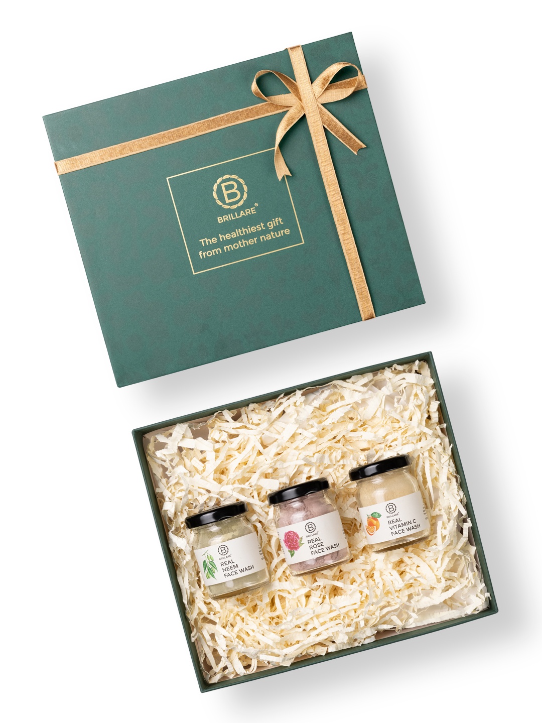 BRILLARE Nature's Bliss Skin Care Gift Box-Neem + Rose + Vitamin C Face Wash - 15 g Each, Green
BRILLARE Nature's Bliss Skin Care Gift Box-Neem + Rose + Vitamin C Face Wash - 15 g Each, Green