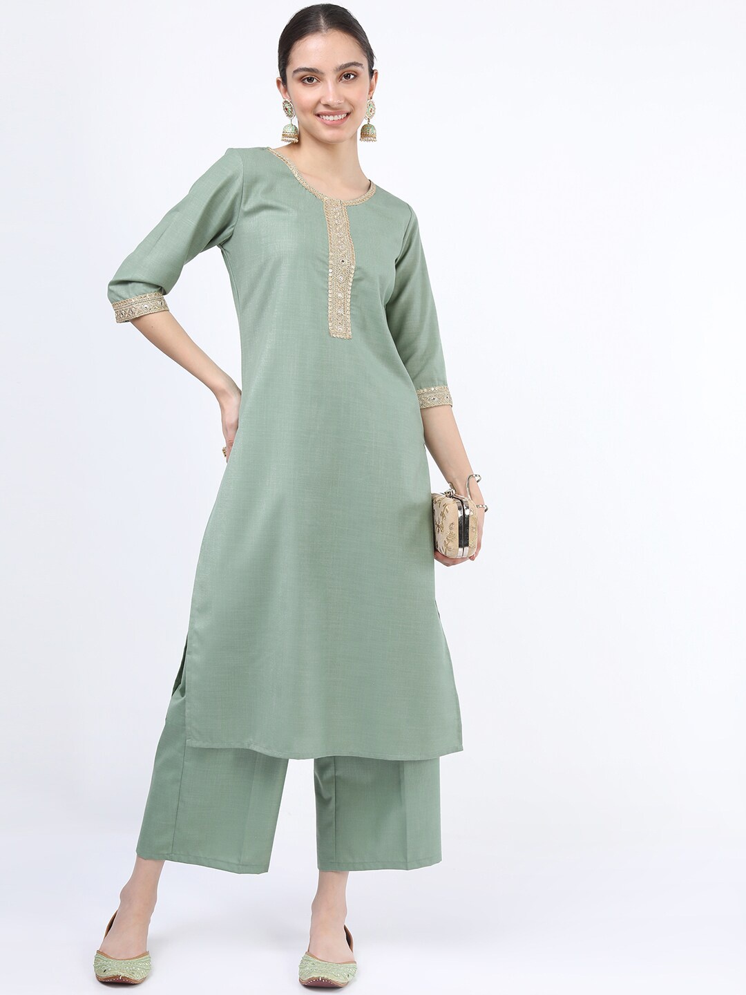 KETCH Women Green Kurta with Palazzos