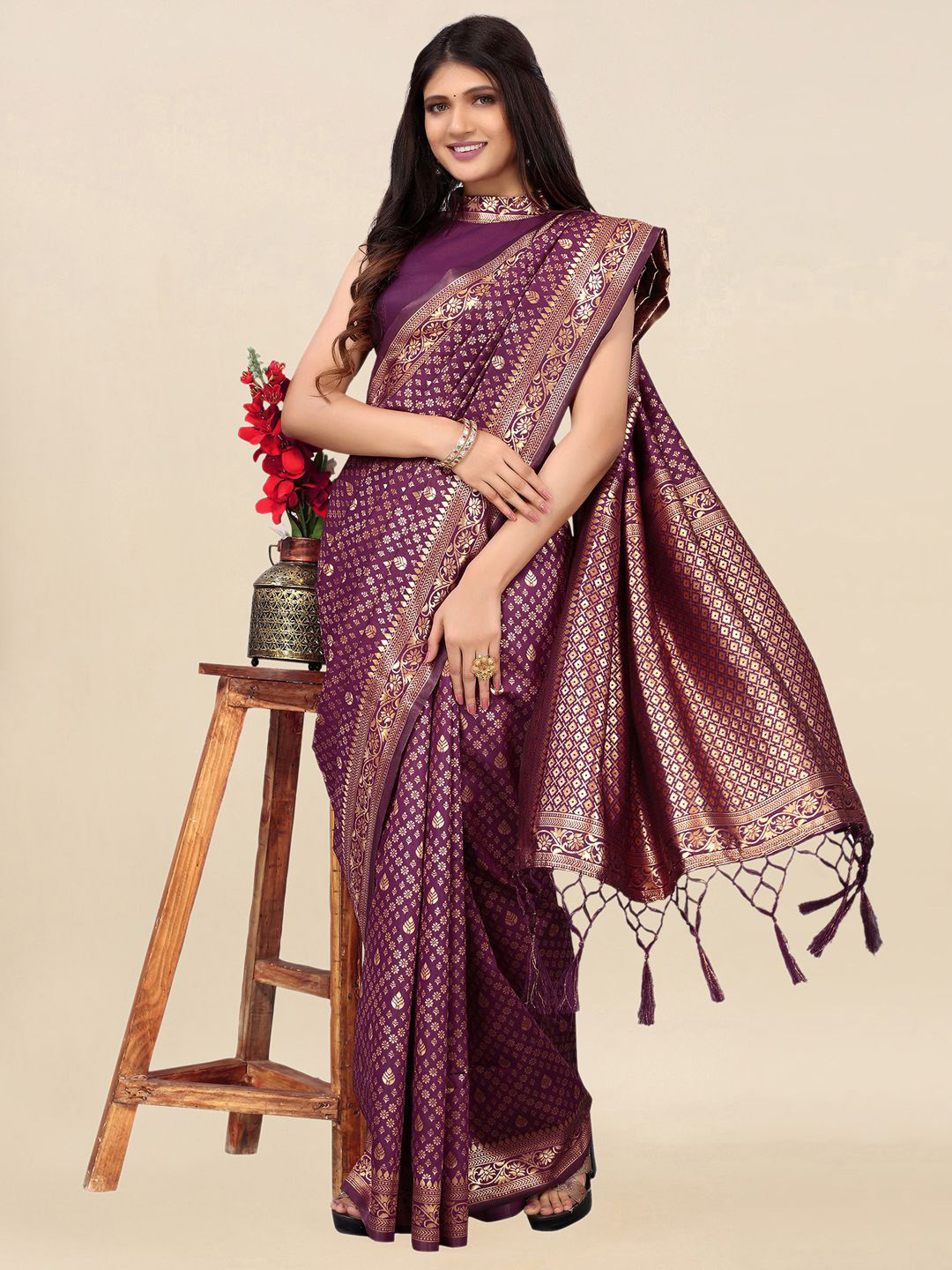 Satrani Purple Ethnic Motifs Saree
Satrani Purple Ethnic Motifs Saree