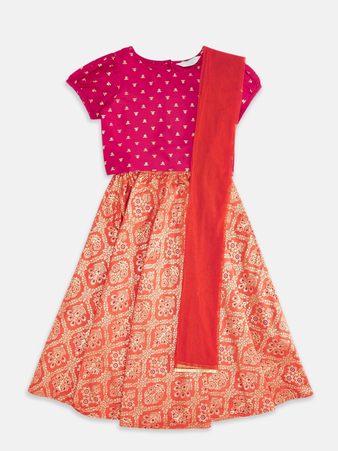 AKKRITI BY PANTALOONS Girls Orange & Pink Printed Lehenga & Blouse With Dupatta
AKKRITI BY PANTALOONS Girls Orange & Pink Printed Lehenga & Blouse With Dupatta