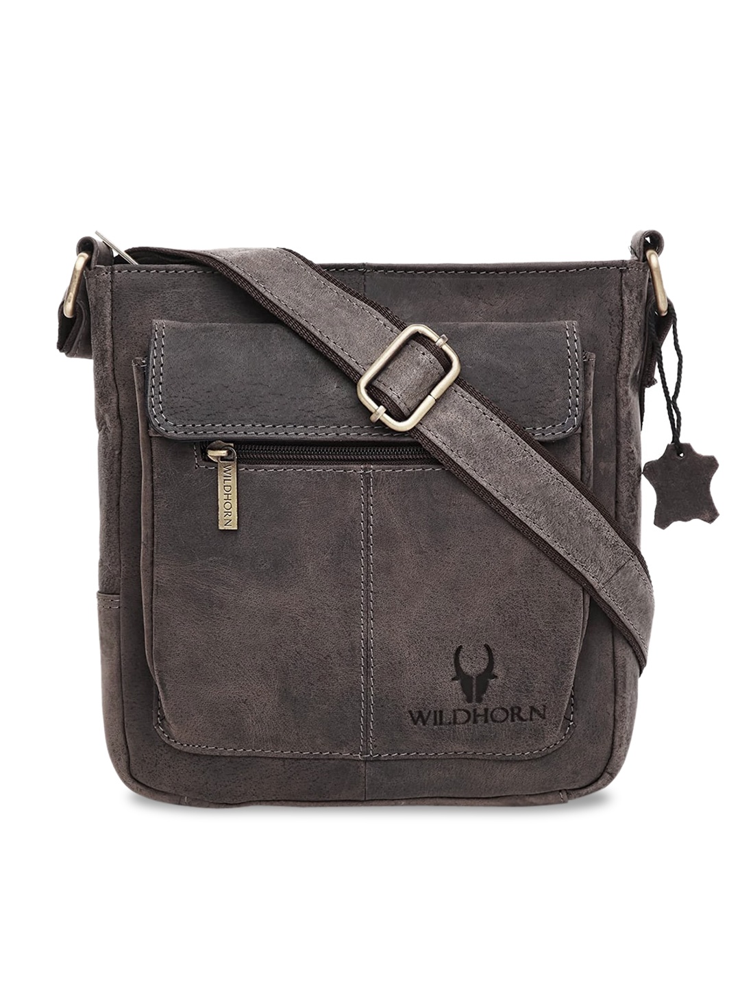 WildHorn Grey Textured Leather Bucket Sling Bag