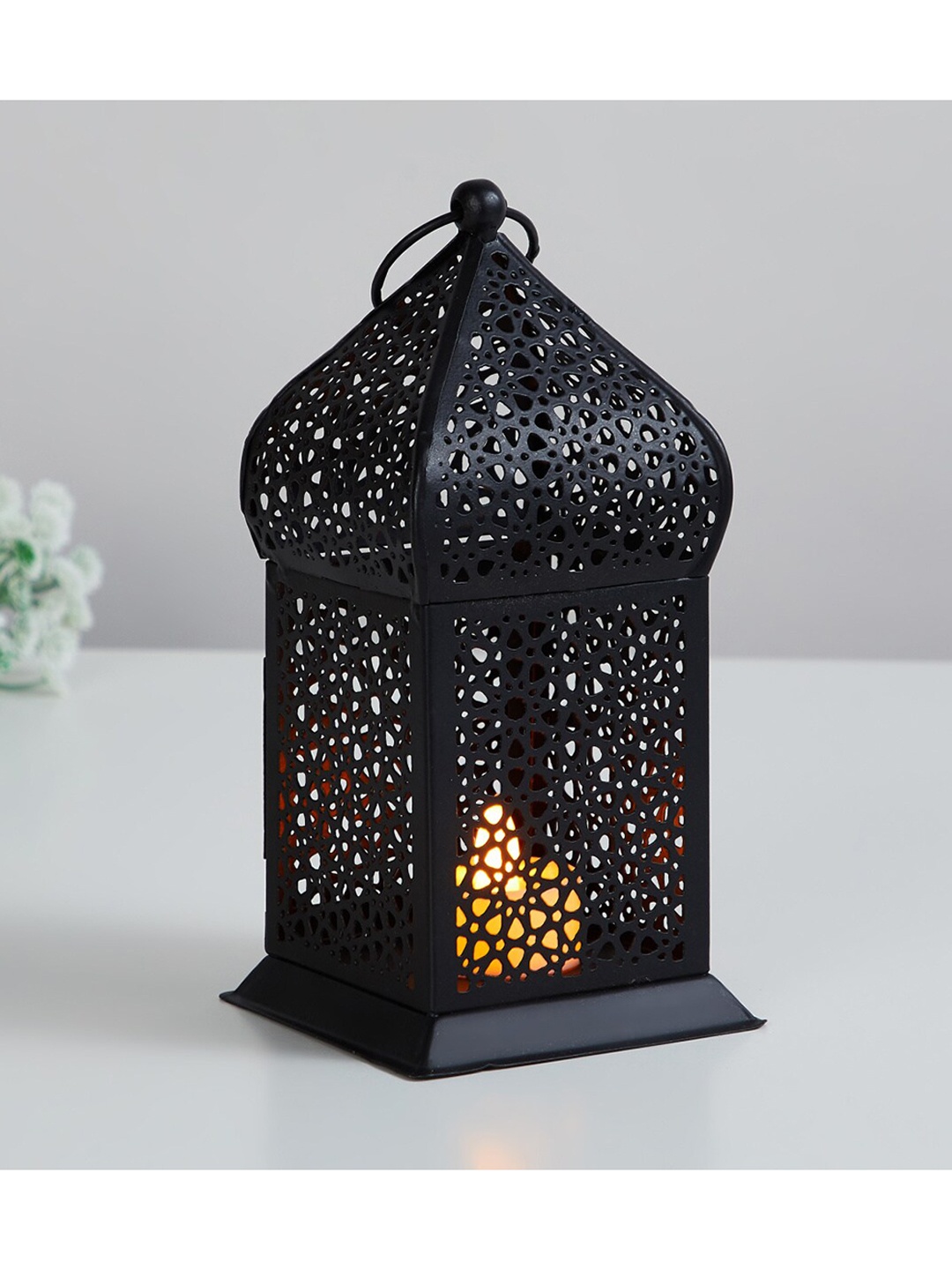 Home Centre Black Corisca Etched Iron Lantern