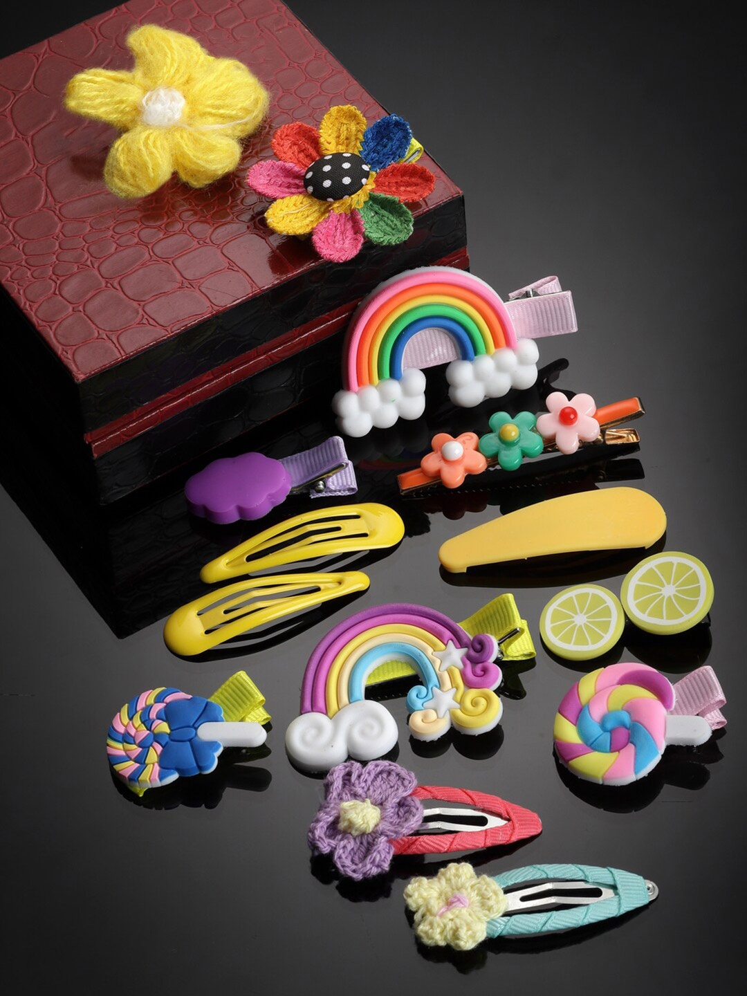 VOGUE PANASH Girls Multicoloured Embellished Tic Tac Hair Clips, Yellow