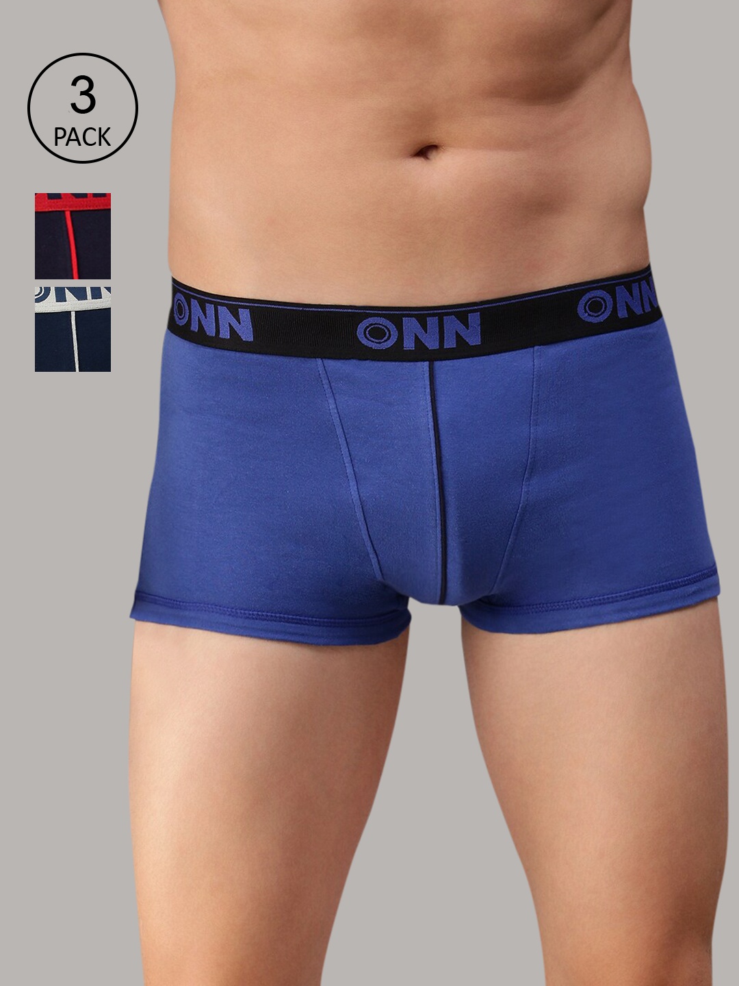ONN Men Pack Of 3 Solid Trunk, Blue