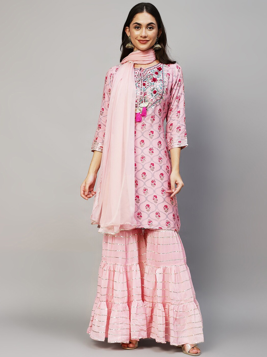 Envy Me by FASHOR Women Pink Floral Printed Regular Gotta Patti Kurti with Sharara & With Dupatta
Envy Me by FASHOR Women Pink Floral Printed Regular Gotta Patti Kurti with Sharara & With Dupatta