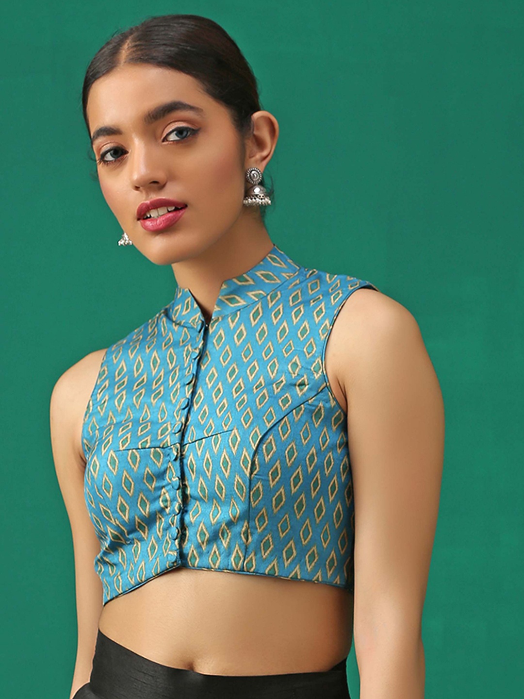 Triyah Women Blue Printed Saree Blouse