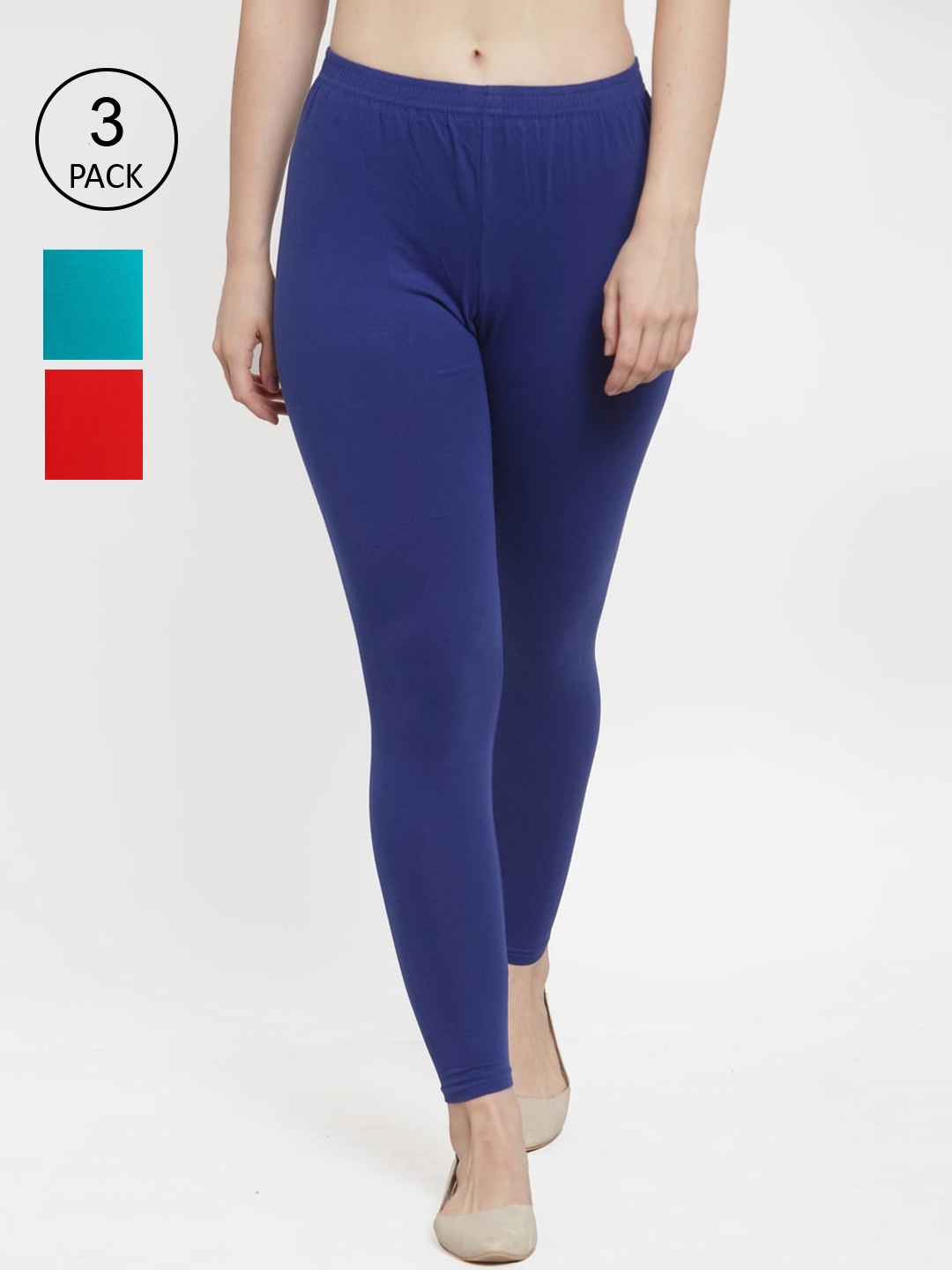 Jinfo Women Blue & Red Pack Of 3 Solid Super Combed Cotton Lycra Ankle-Length Leggings
Jinfo Women Blue & Red Pack Of 3 Solid Super Combed Cotton Lycra Ankle-Length Leggings