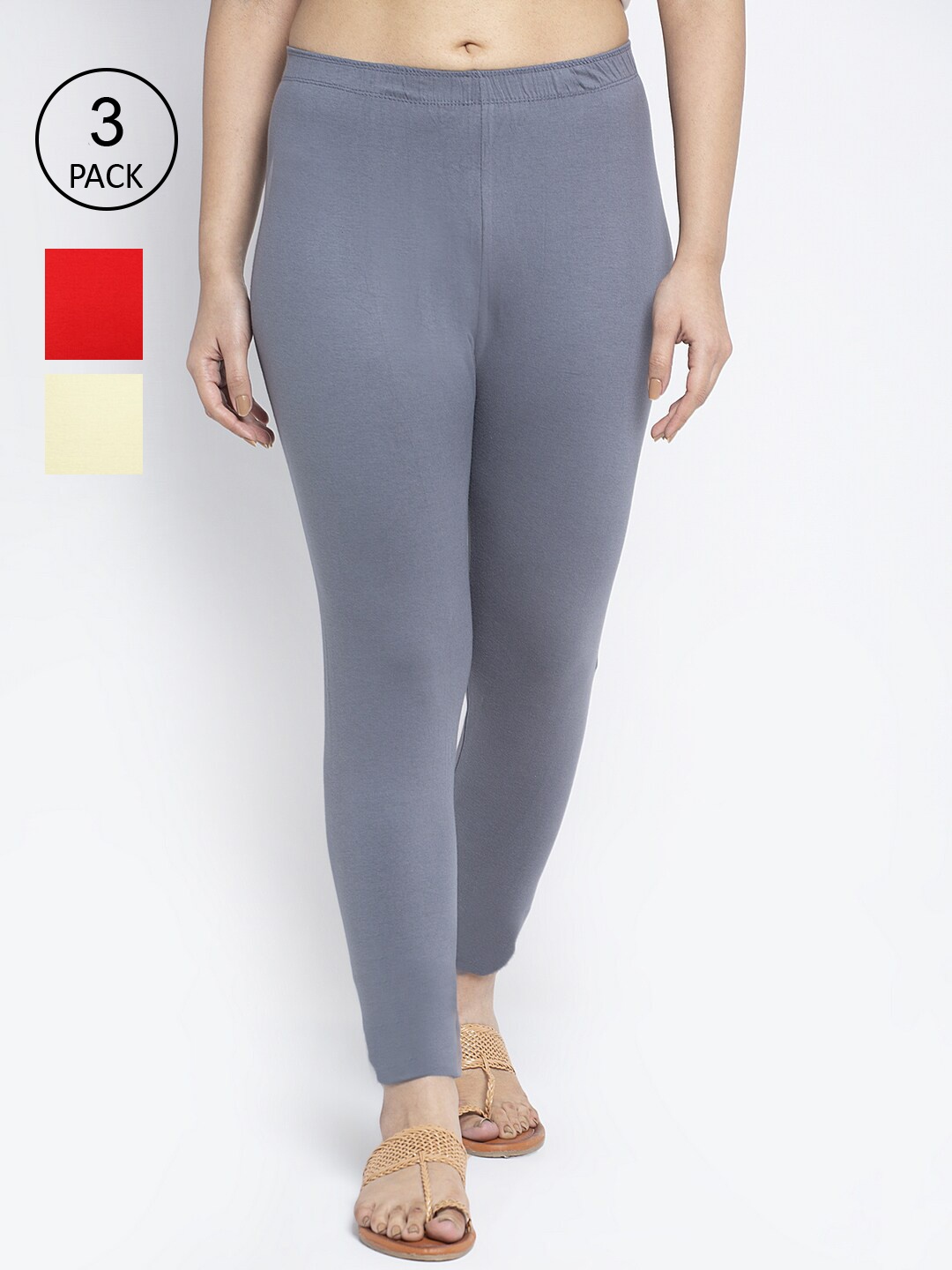 Jinfo Women Red & Grey Pack Of 3 Solid Ankle-Length Super Combed Cotton Lycra Leggings
Jinfo Women Red & Grey Pack Of 3 Solid Ankle-Length Super Combed Cotton Lycra Leggings