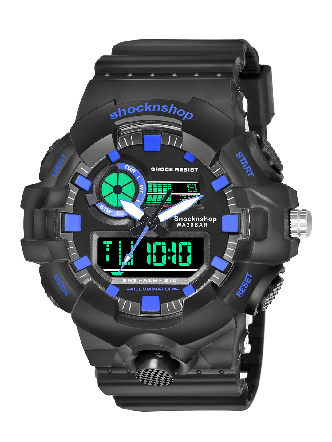 Shocknshop Men Black Dial & Black Straps Analogue and Digital Multi Function Watch Watch01Blue
Shocknshop Men Black Dial & Black Straps Analogue and Digital Multi Function Watch Watch01Blue