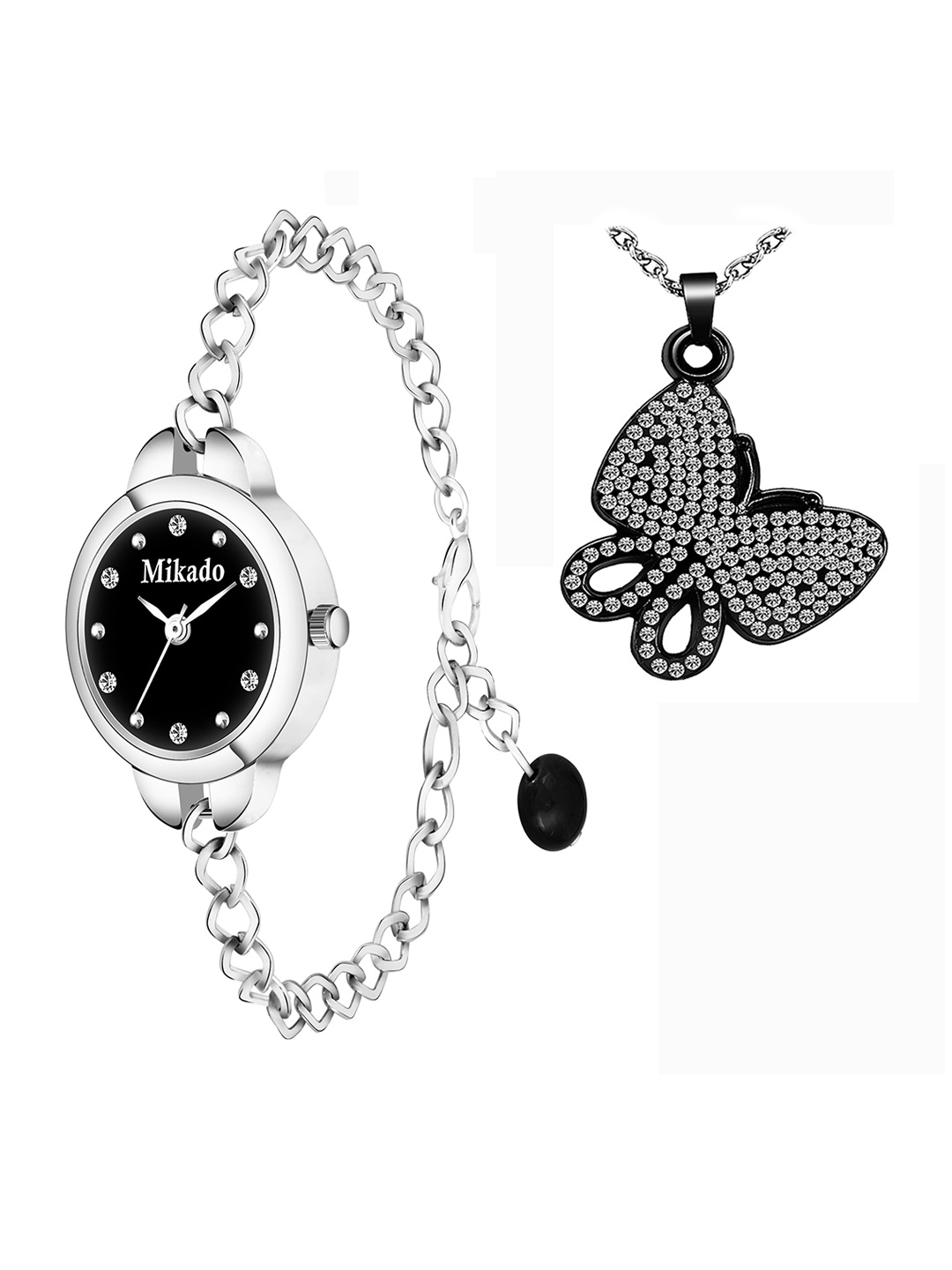 Mikado Women Black Brass Embellished Dial Stainless Steel Bracelet Style Straps Watch
Mikado Women Black Brass Embellished Dial Stainless Steel Bracelet Style Straps Watch