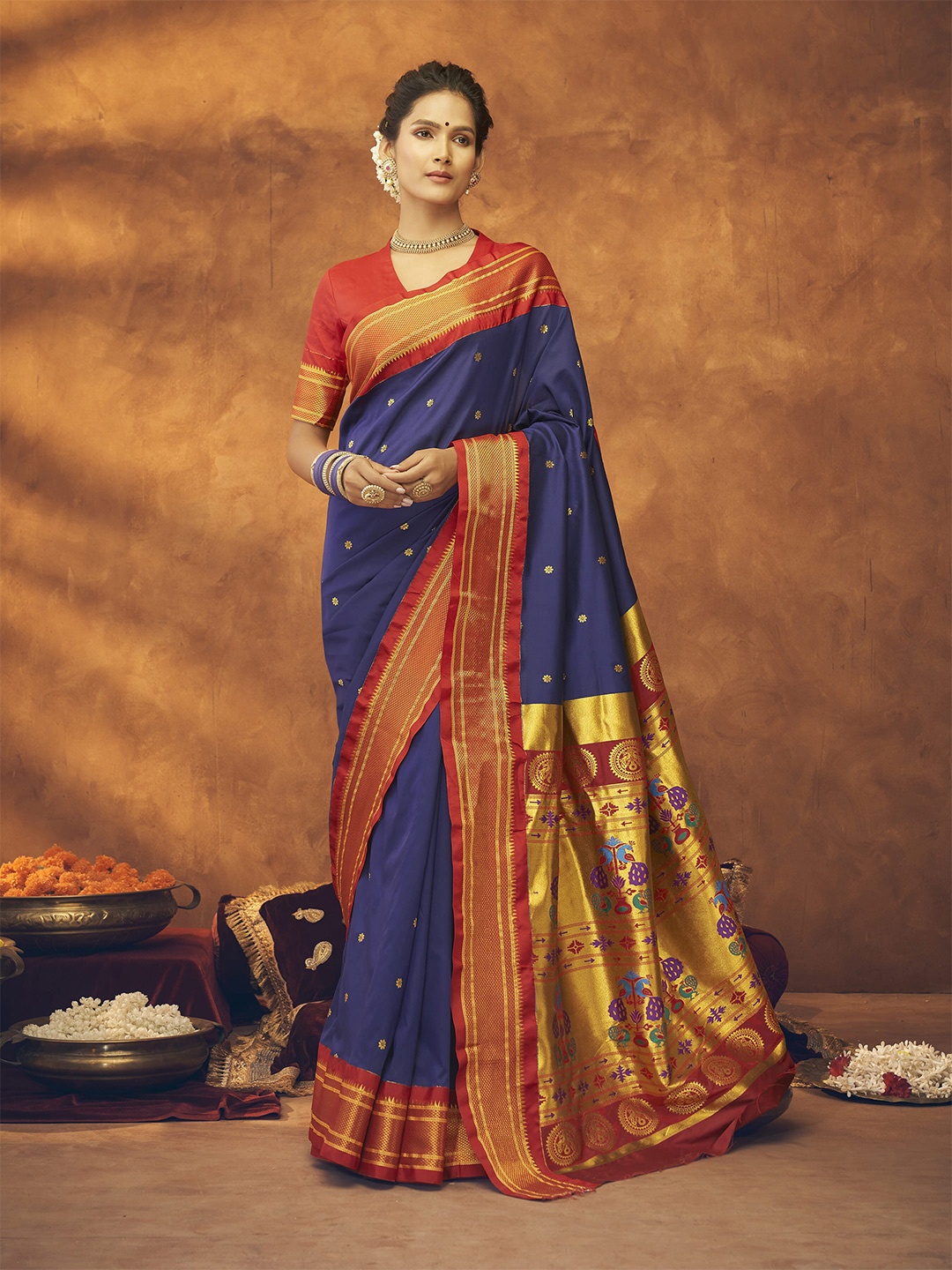 elora Women Navy Blue Sarees