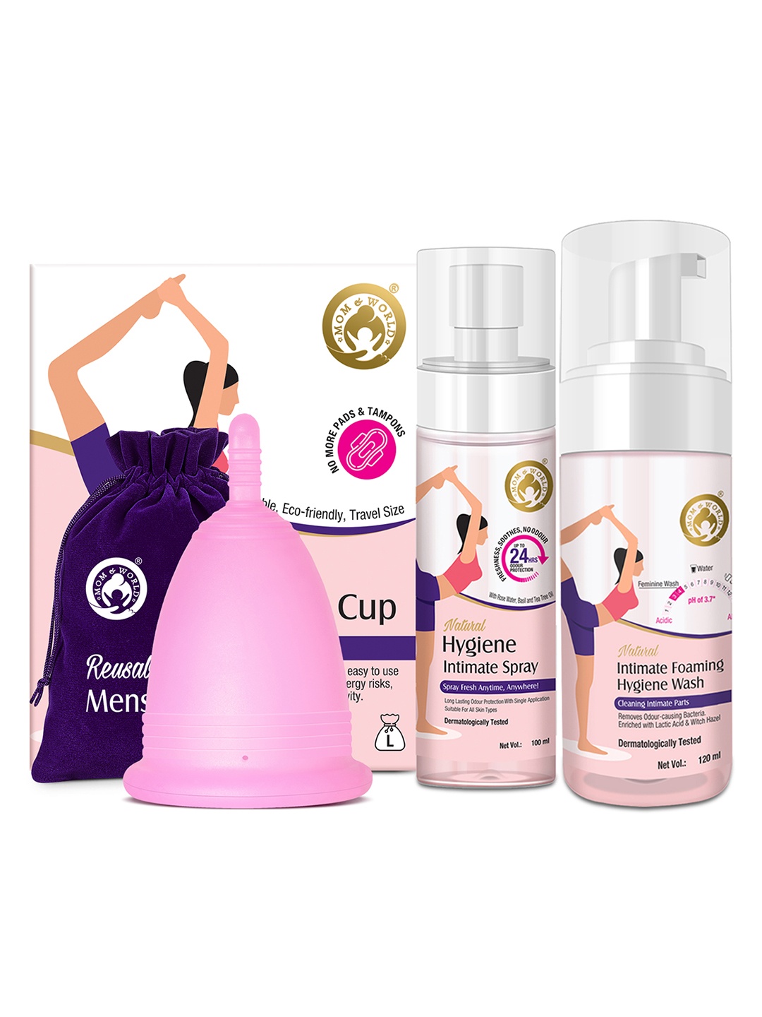 Mom & World Large Menstrual Cup+Intimate Spray 100ml+Intimate Foaming Hygiene Wash 120ml, Pink
Mom & World Large Menstrual Cup+Intimate Spray 100ml+Intimate Foaming Hygiene Wash 120ml, Pink