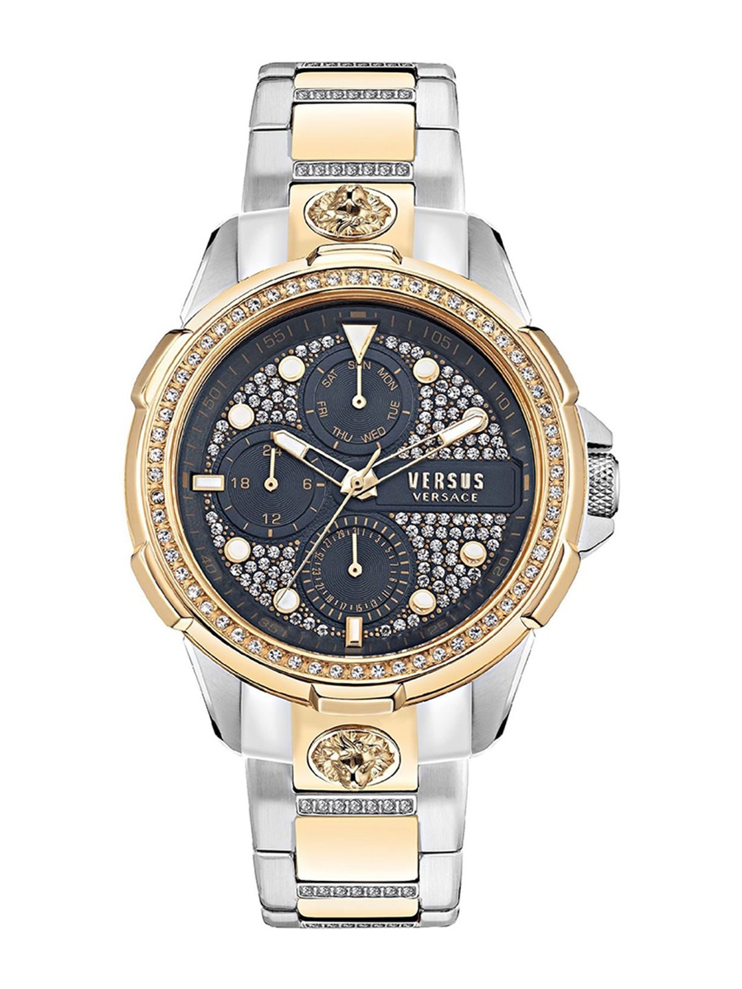 Versus Men Black Embellished Dial & Gold Toned Stainless Steel Bracelet Style Straps Analogue Multi Function Watch, Blue
Versus Men Black Embellished Dial & Gold Toned Stainless Steel Bracelet Style Straps Analogue Multi Function Watch, Blue