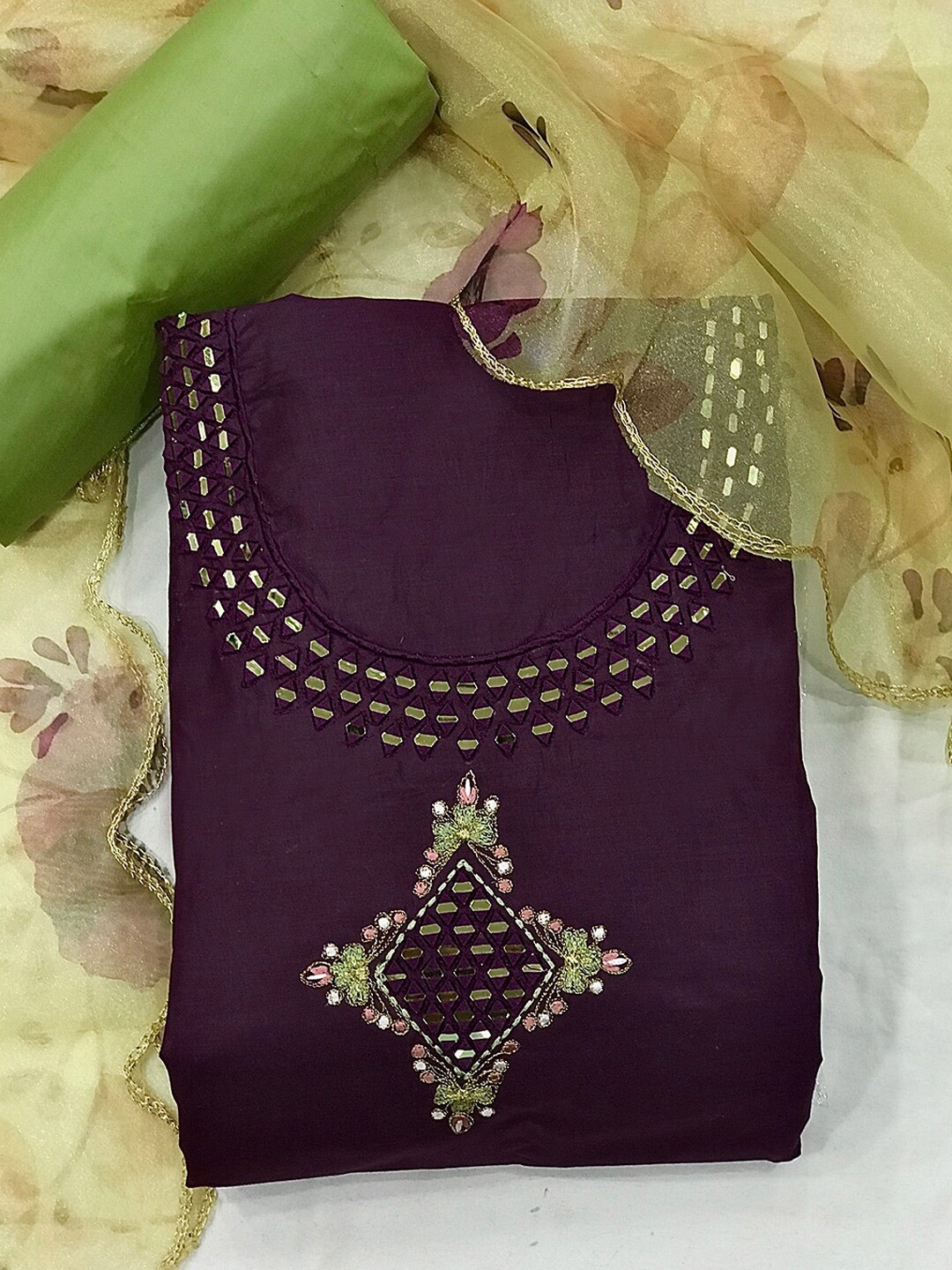 Kvsfab Purple Embroidered Unstitched Dress Material