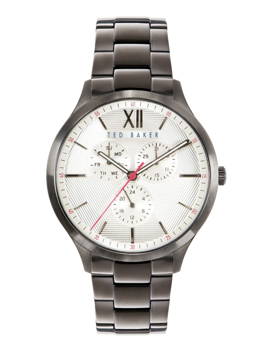 Ted Baker Men White Dial & Grey Stainless Steel Bracelet Style Straps Analogue Watch
Ted Baker Men White Dial & Grey Stainless Steel Bracelet Style Straps Analogue Watch