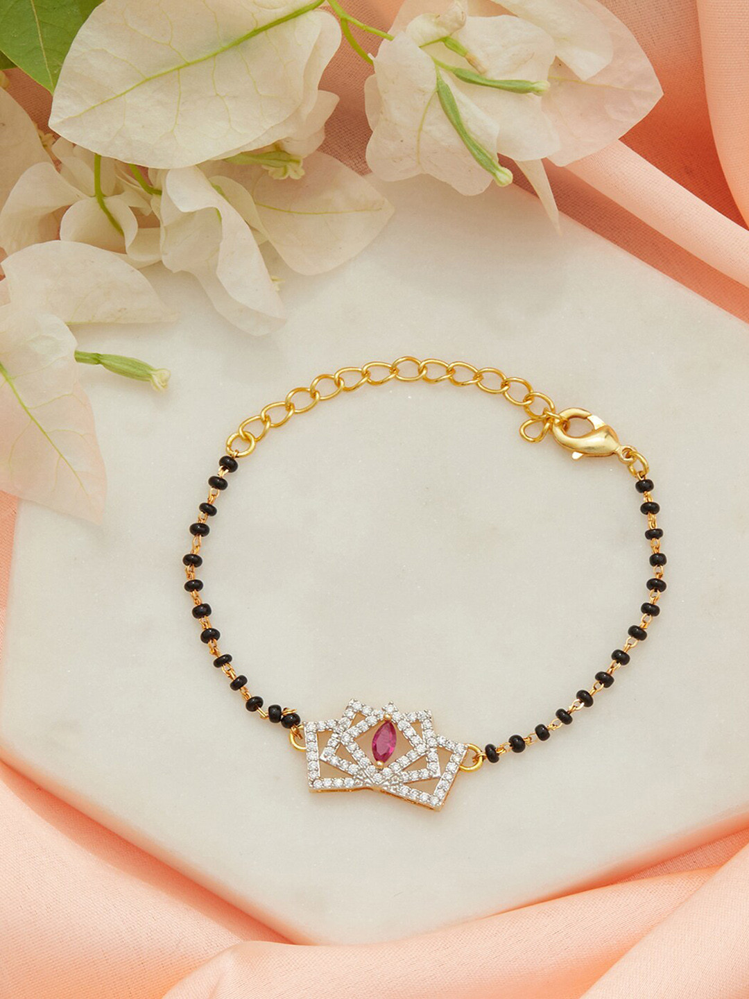 Voylla Women Pink & Black Brass American Diamond Gold-Plated Link Bracelet
Voylla Women Pink & Black Brass American Diamond Gold-Plated Link Bracelet