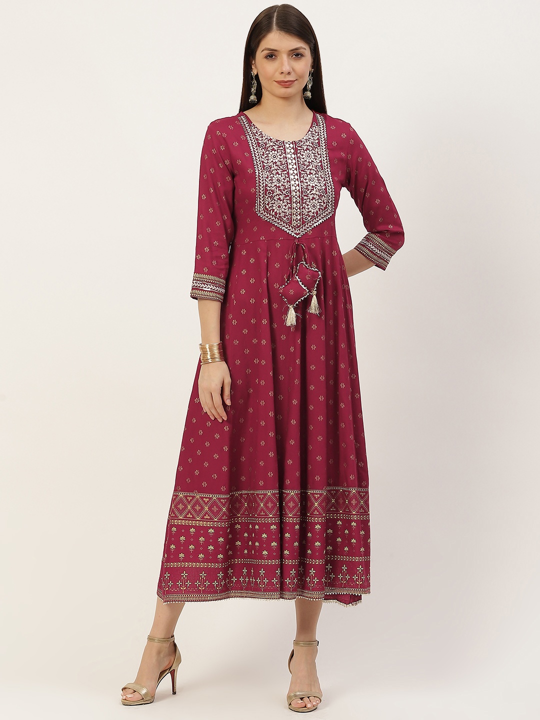 YELLOW CLOUD Maroon & Golden Ethnic Motifs Embroidered Yoke Design Anarkali Ethnic Dress
YELLOW CLOUD Maroon & Golden Ethnic Motifs Embroidered Yoke Design Anarkali Ethnic Dress