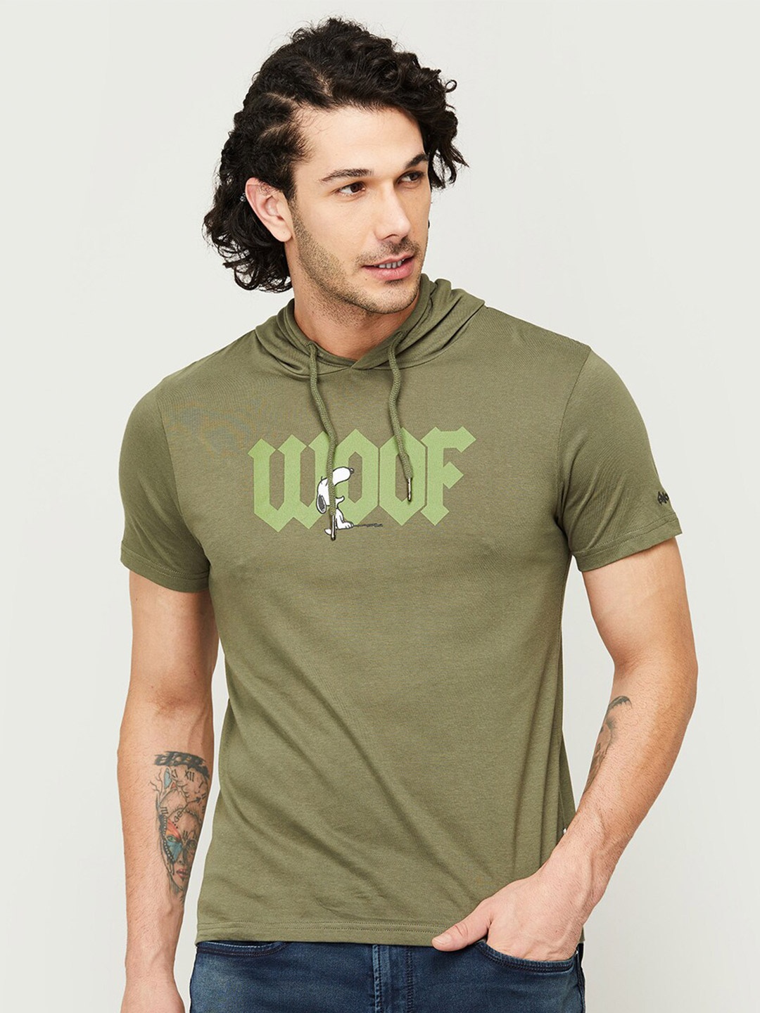 Fame Forever by Lifestyle Men Olive Green Typography Hooded T-shirt