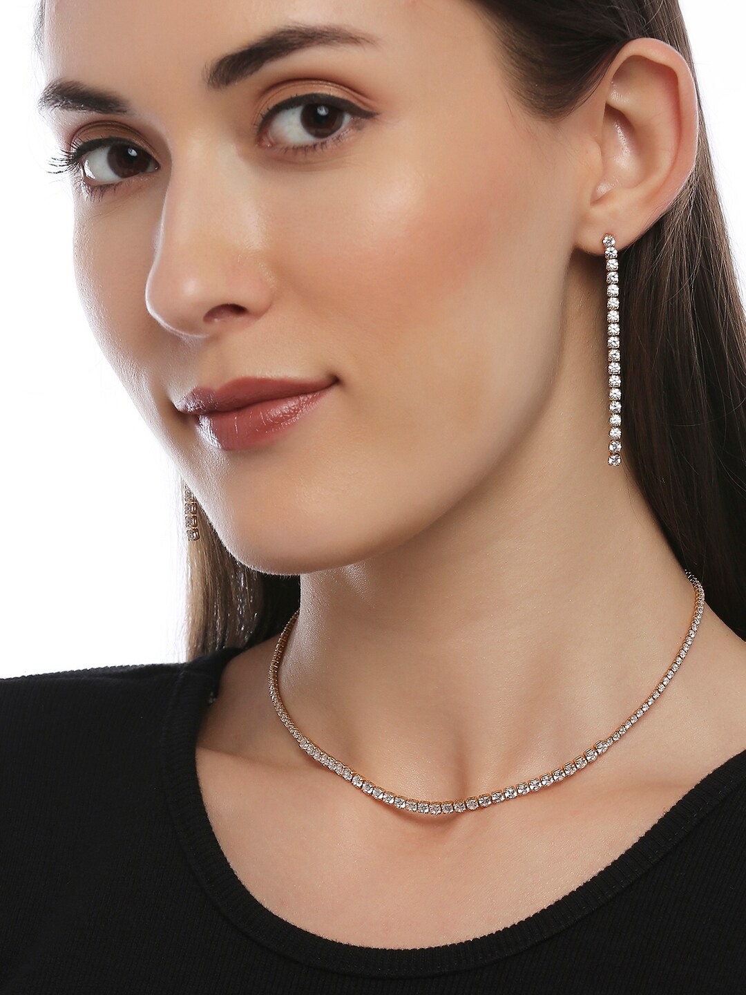 Lilly & Sparkle Gold-Plated CZ Stone Studded Stone Chain Necklace With Dangler Earrings
Lilly & Sparkle Gold-Plated CZ Stone Studded Stone Chain Necklace With Dangler Earrings