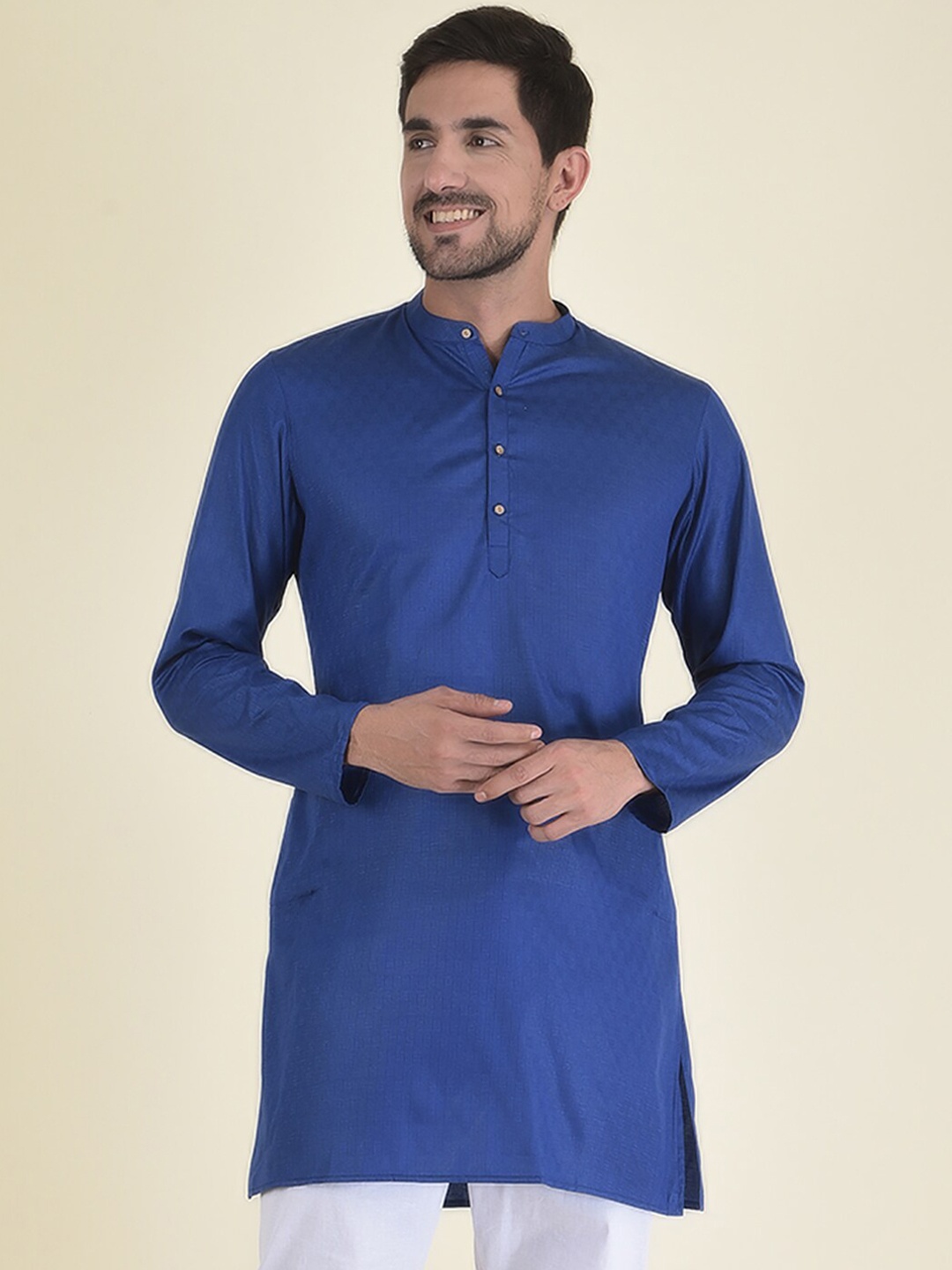 DEYANN Men Blue Jacquard Kurta