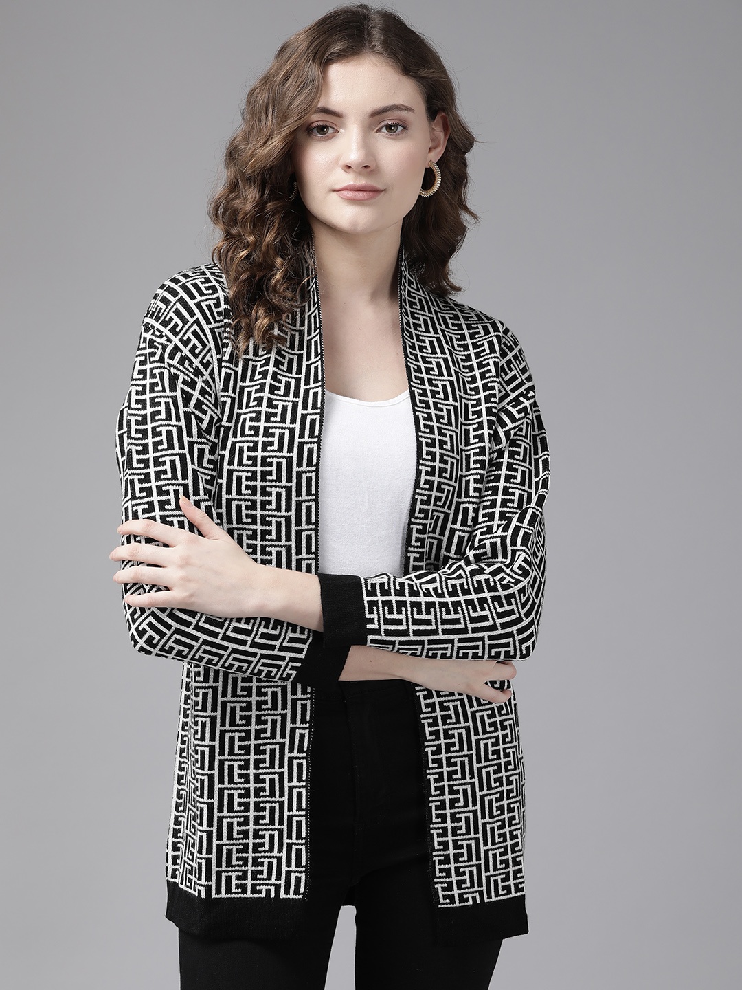 Cayman Women Black & White Printed Fusion Shrug