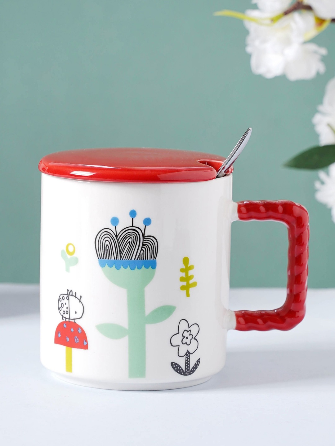 Nestasia White & Red Microwave Safe Printed Ceramic Glossy Cup With Spoon 360 ml
Nestasia White & Red Microwave Safe Printed Ceramic Glossy Cup With Spoon 360 ml