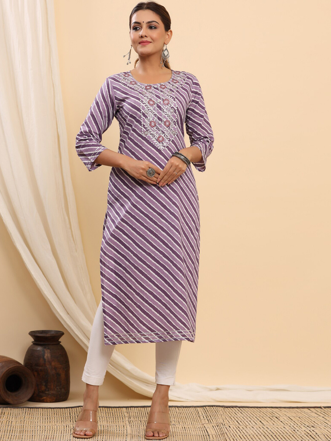 ETHNIC STREET Women Purple Striped Thread Work Pastels Cotton Anarkali Kurta
ETHNIC STREET Women Purple Striped Thread Work Pastels Cotton Anarkali Kurta