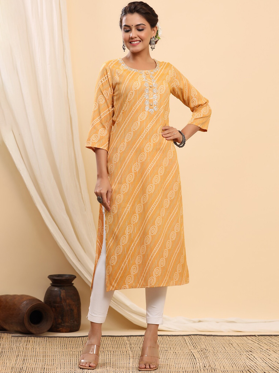 ETHNIC STREET Women Mustard Yellow Striped Thread Work Pastels Cotton Anarkali Kurta
ETHNIC STREET Women Mustard Yellow Striped Thread Work Pastels Cotton Anarkali Kurta