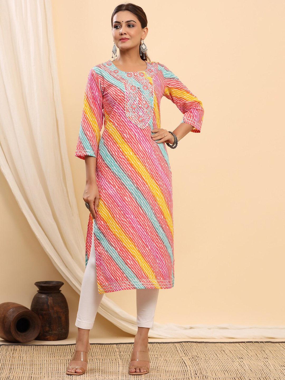 ETHNIC STREET Women Multicoloured Striped Thread Work Pastels Cotton Anarkali Kurta, Multi
ETHNIC STREET Women Multicoloured Striped Thread Work Pastels Cotton Anarkali Kurta, Multi