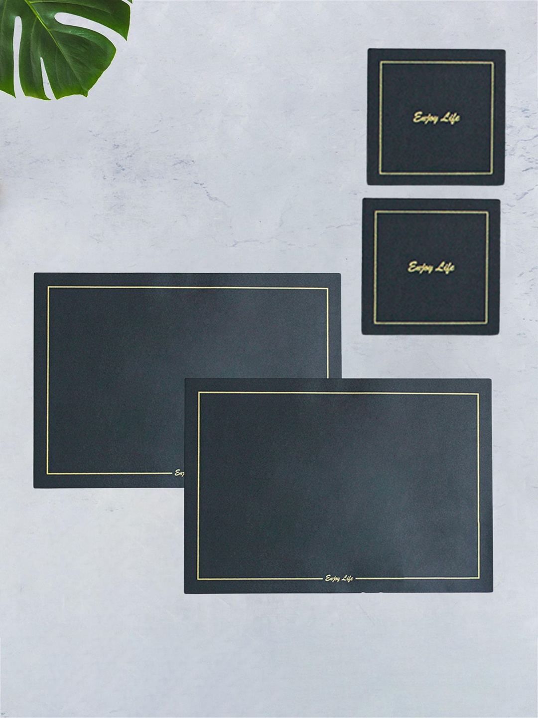 Nestasia Set Of 2 Black Table Placemats with Coaster, Green