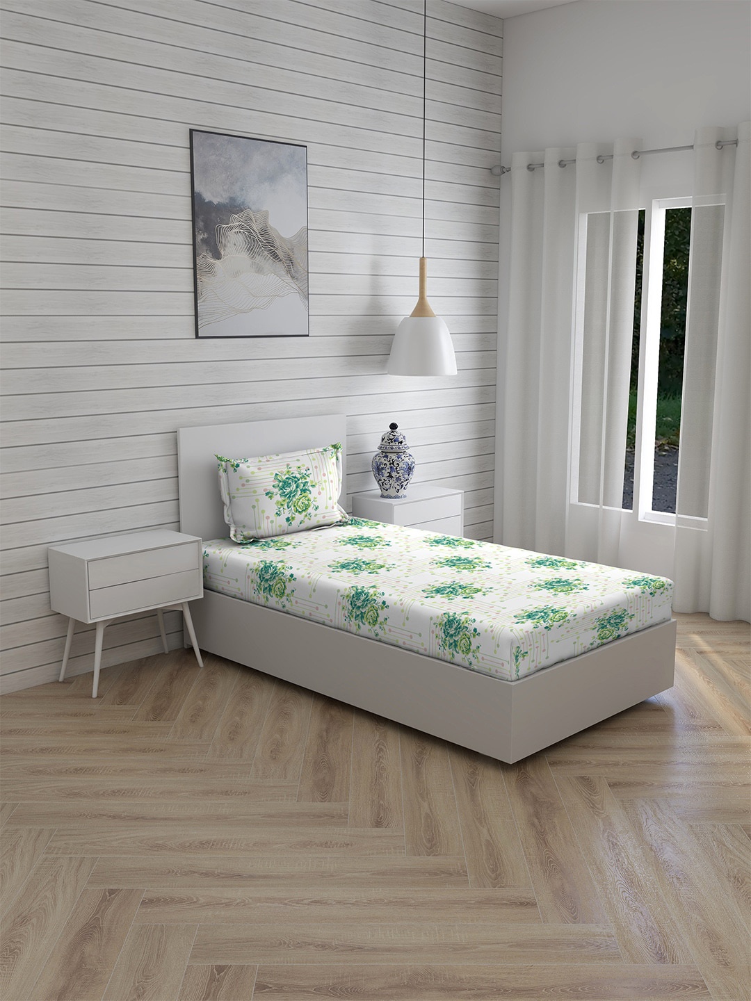 Boutique Living India Green & White 225 TC Cotton Single Bedsheet with 1 Pillow Covers
Boutique Living India Green & White 225 TC Cotton Single Bedsheet with 1 Pillow Covers