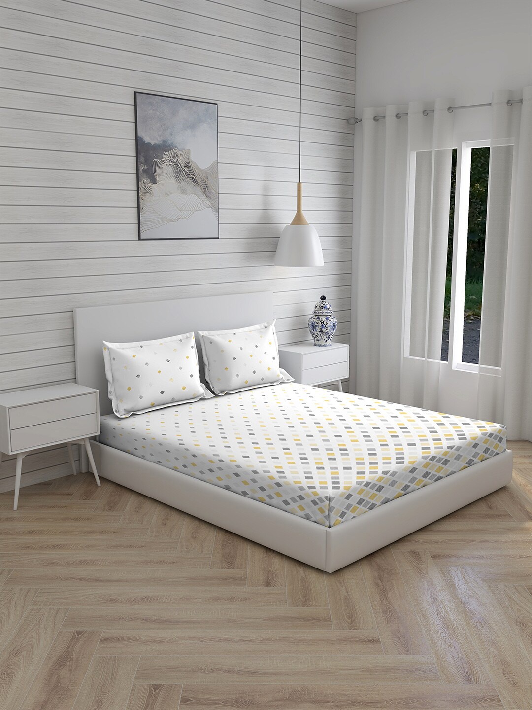 Boutique Living India White & Grey Geometric King 230 TC Bedsheet with 2 Pillow Covers
Boutique Living India White & Grey Geometric King 230 TC Bedsheet with 2 Pillow Covers
