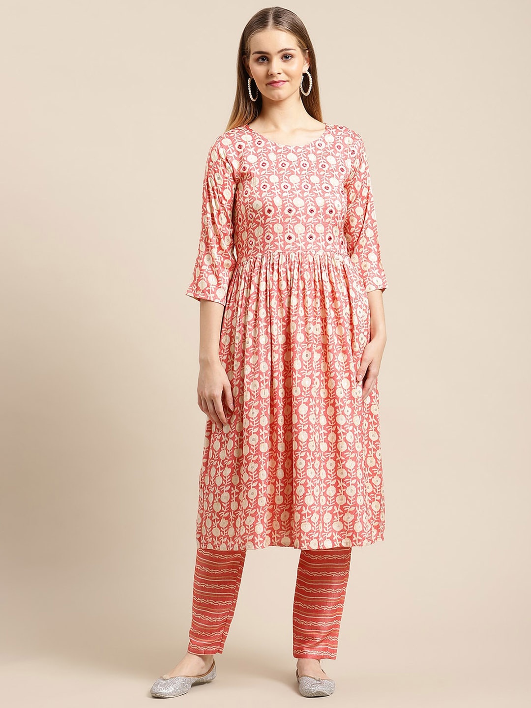 GUNVANTI FAB Women Pink Printed Pleated Mirror Work Pure Cotton Kurti With Trouser
GUNVANTI FAB Women Pink Printed Pleated Mirror Work Pure Cotton Kurti With Trouser