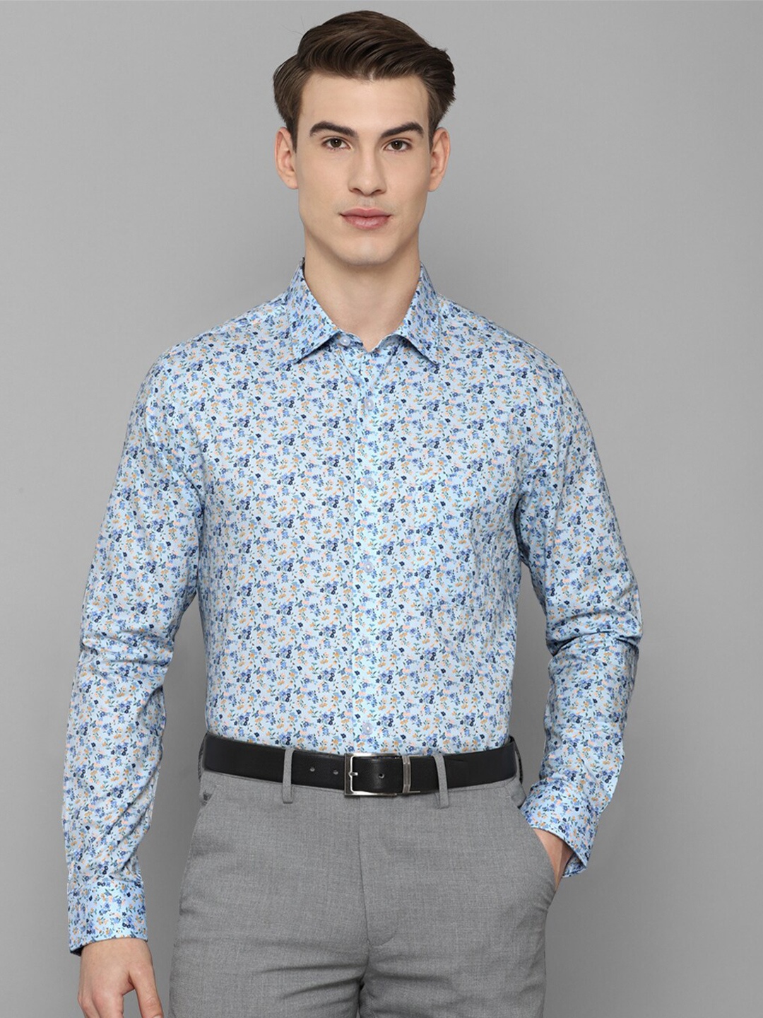 Louis Philippe Men Blue Slim Fit Floral Printed Formal Shirt