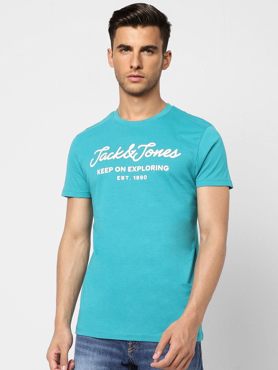 Jack & Jones Men Turquoise Blue & White Brand Logo Printed Pure Cotton Slim Fit T-shirt
Jack & Jones Men Turquoise Blue & White Brand Logo Printed Pure Cotton Slim Fit T-shirt