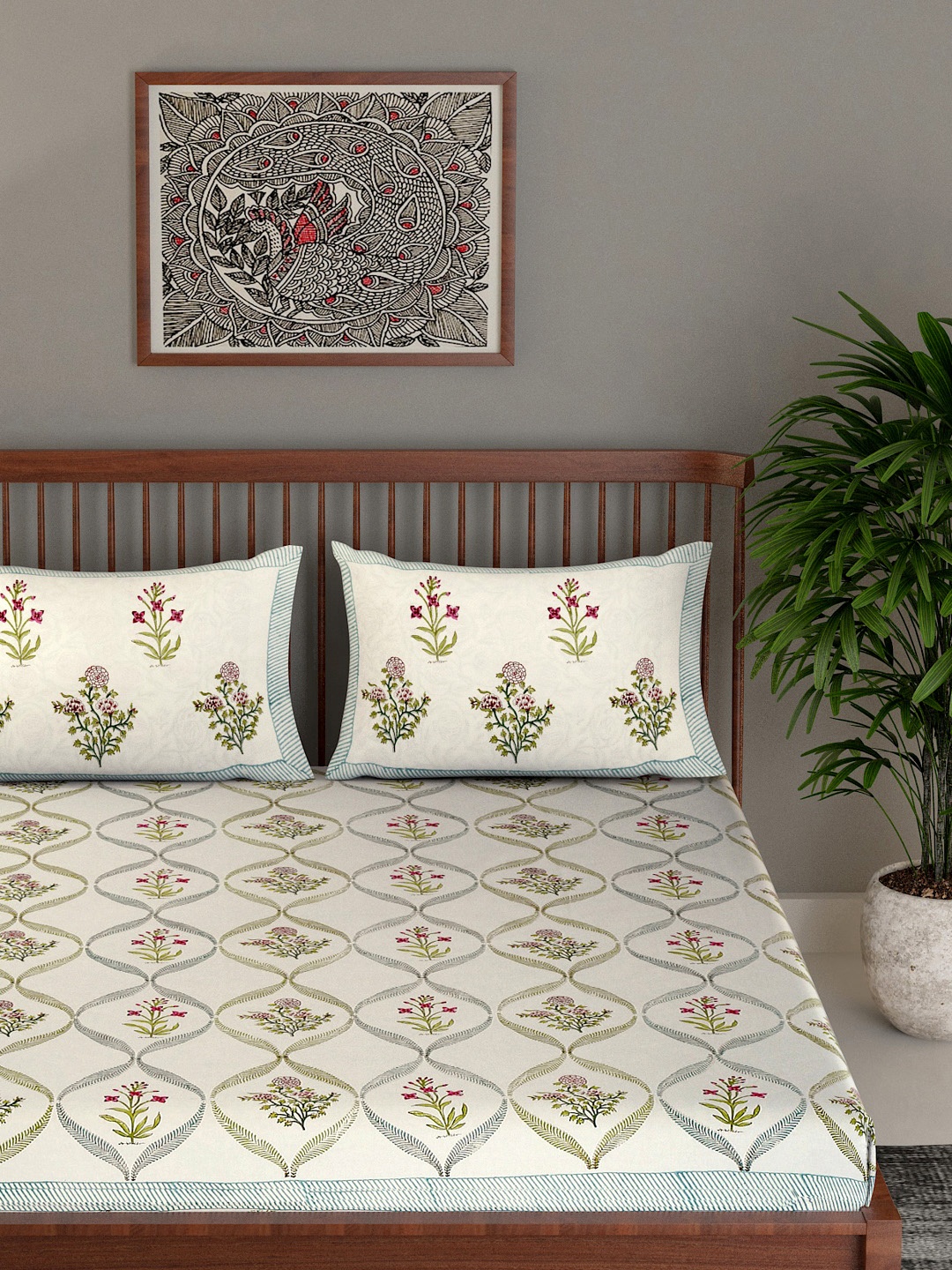 EK BY EKTA KAPOOR Gulistaan Block 120 TC Printed Bedsheets With 2 Pillow Covers, White
EK BY EKTA KAPOOR Gulistaan Block 120 TC Printed Bedsheets With 2 Pillow Covers, White