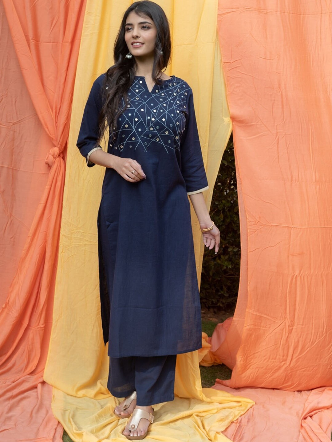 SVARCHI Women Navy Blue Ethnic Motifs Embroidered Pure Cotton Kurta with Palazzos & With Dupatta
SVARCHI Women Navy Blue Ethnic Motifs Embroidered Pure Cotton Kurta with Palazzos & With Dupatta