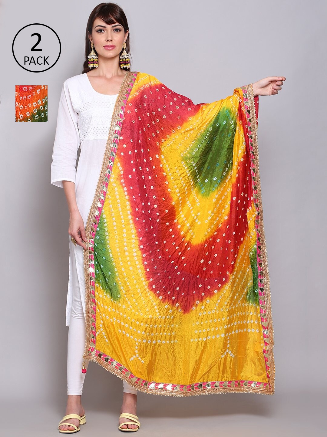 Miaz Lifestyle Women Yellow & Red Printed Bandhani Dupatta with Gotta Patti Set Of 2
Miaz Lifestyle Women Yellow & Red Printed Bandhani Dupatta with Gotta Patti Set Of 2