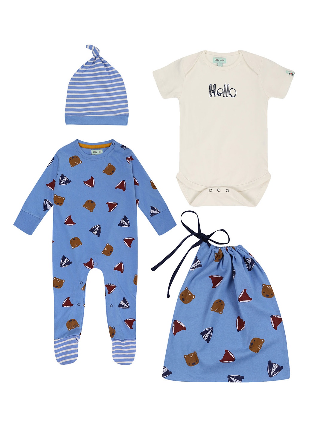 Lilly and Sid Infant Boys Blue and White Printed Cotton Baby Apparel Gift Set
Lilly and Sid Infant Boys Blue and White Printed Cotton Baby Apparel Gift Set