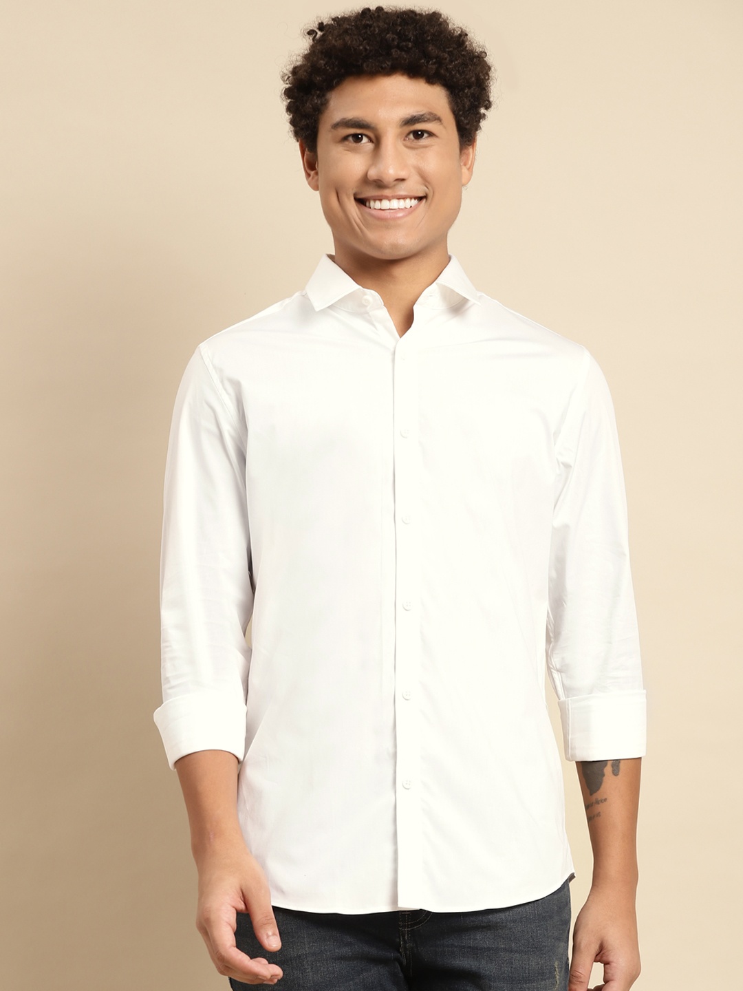 United Colors of Benetton Men White Solid Casual Shirt