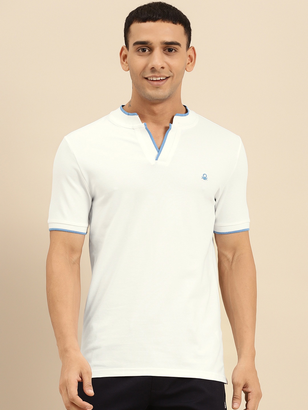 United Colors of Benetton Men White Solid Polo Collar Pure Cotton T-shirt
