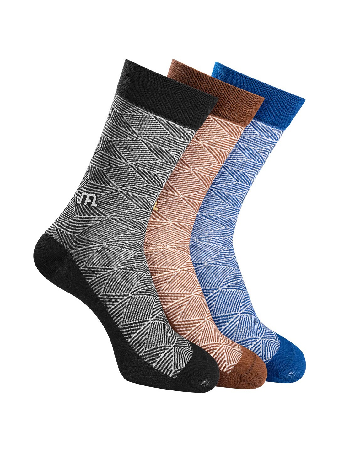 Man Arden Men Pack Of 3 Patterned Calf Length Cotton Socks, Blue