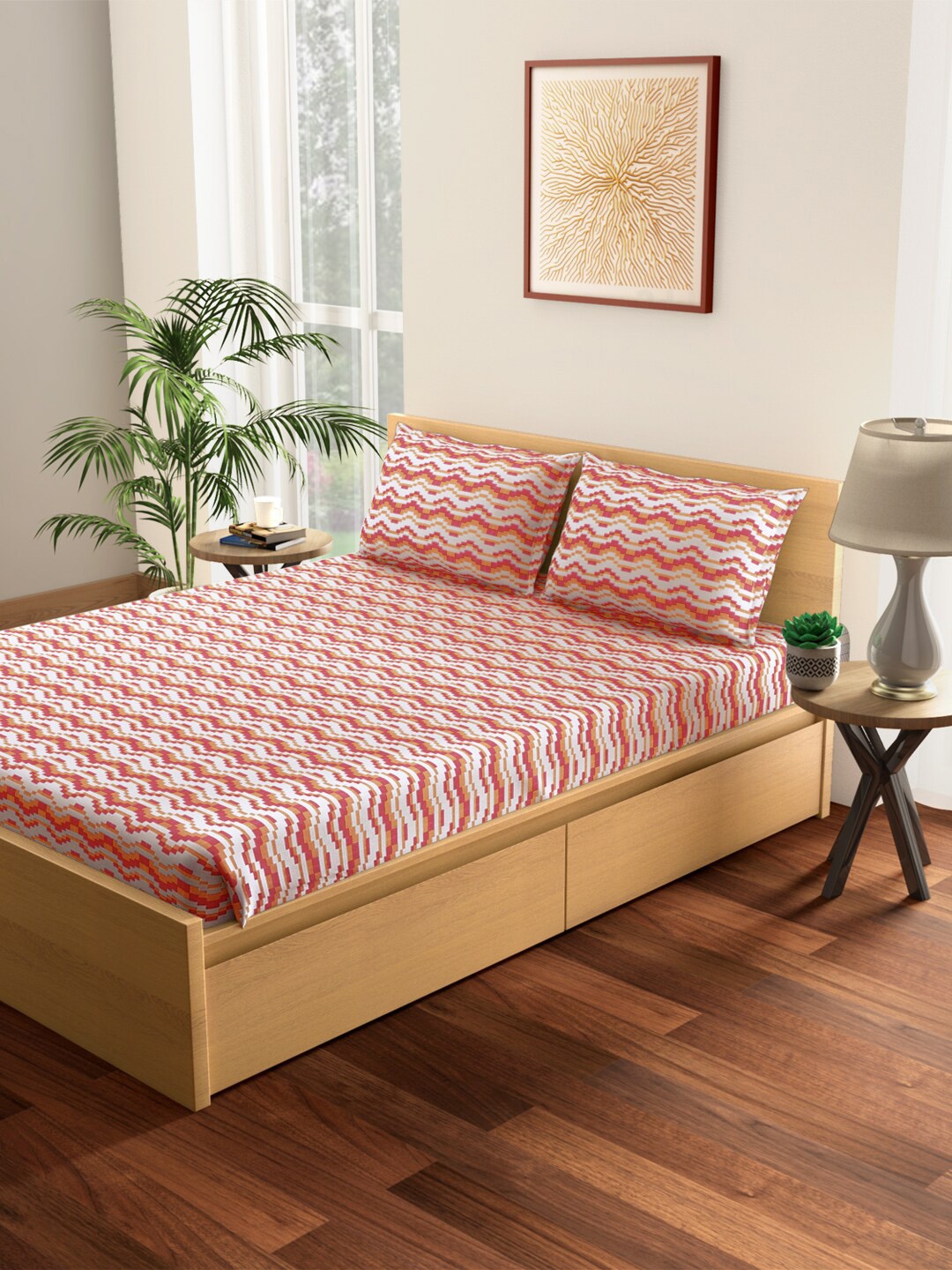 Living scapes by Pantaloons Pink & White Geometric 144 TC Queen Bedsheet with 2 Pillow Covers
Living scapes by Pantaloons Pink & White Geometric 144 TC Queen Bedsheet with 2 Pillow Covers