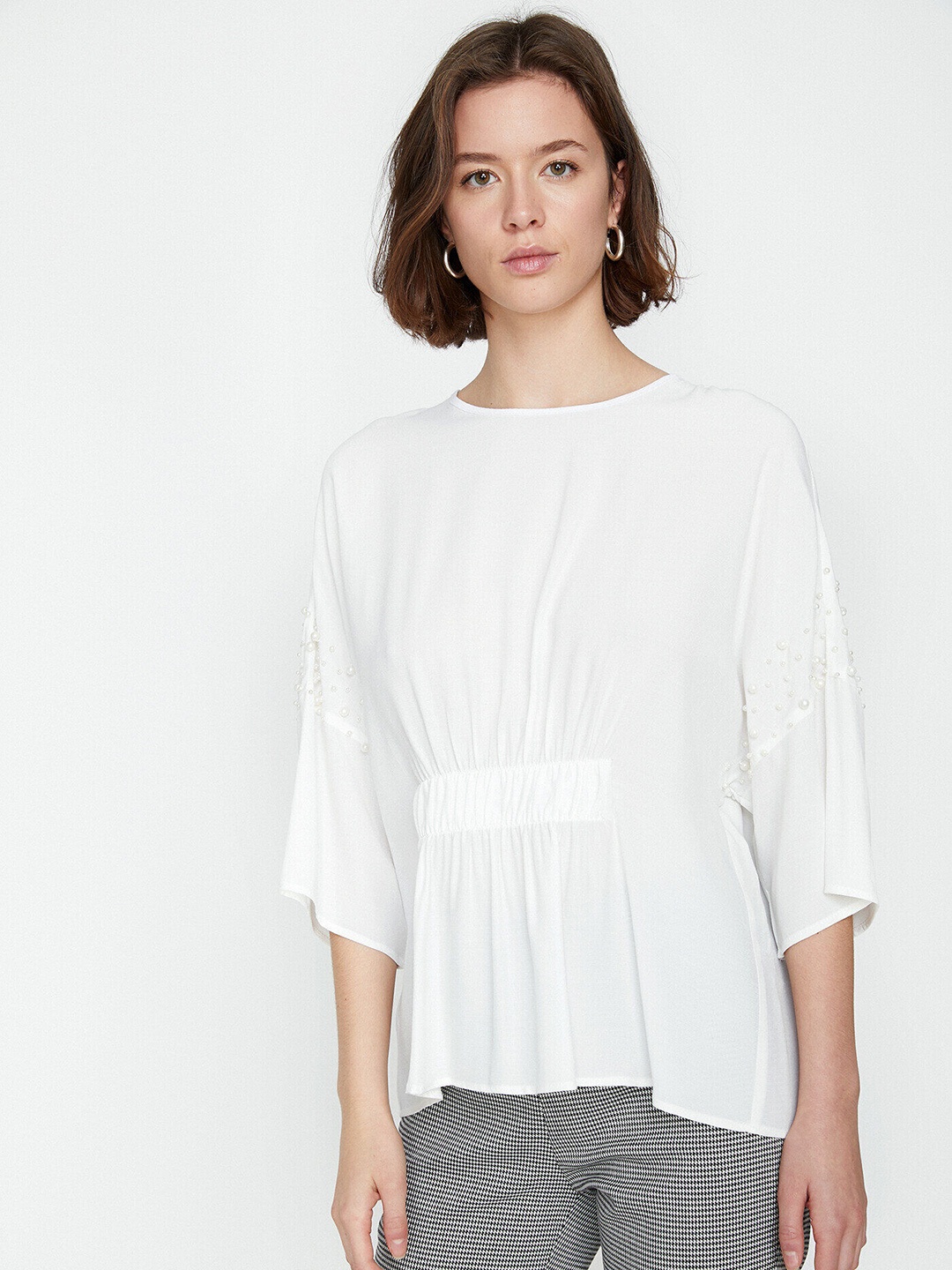 Koton Off White Cinched Waist Beads Detailed Top