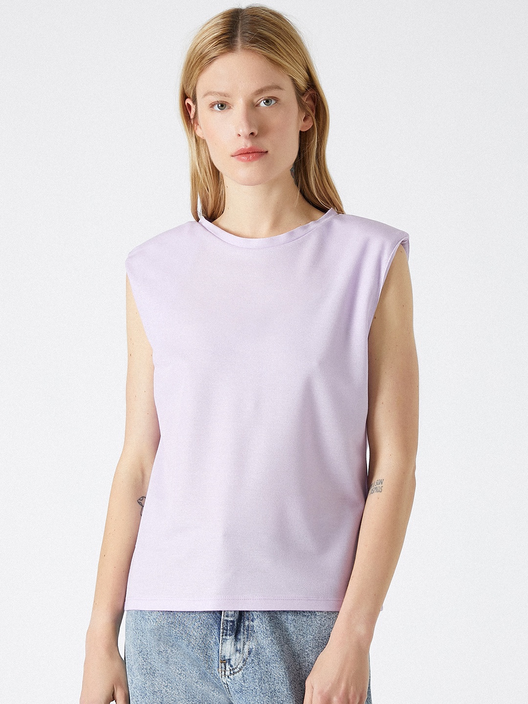 Koton Lavender Solid Shoulder Pad Top